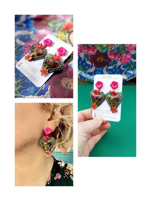 Boucles d'oreilles ex-votos fleuries 