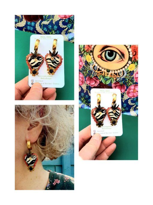 Boucles d'oreilles ex-votos zèbre. 