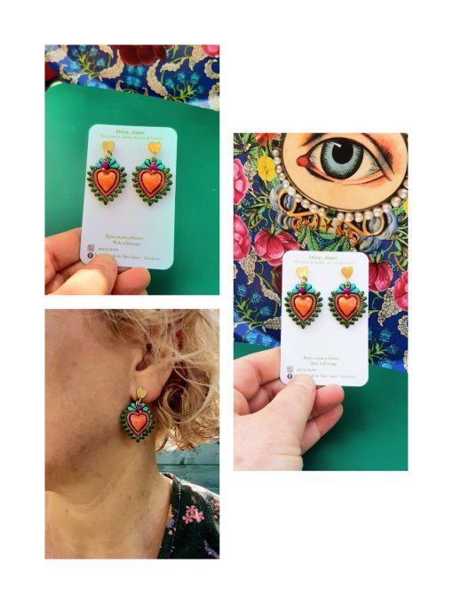 Boucles d'oreilles ex-votos orange 